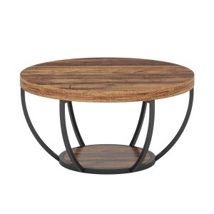 Wooden Coffee Table, 2-Tier Round Central Cocktail Table with Shelves - Image 11